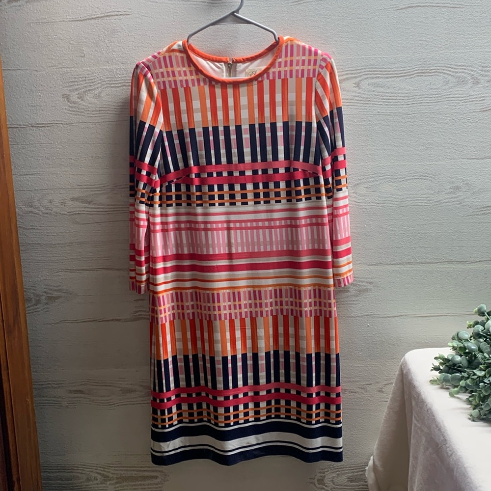 Eliza J graphic sheath dress 3/4 sleeve zip back size 6